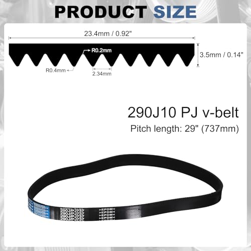 uxcell 290J10 PJ V-Ribbed Belt 10 Ribs 29" L x 0.92" W x 0.14" H, EPDM - size: 290J10