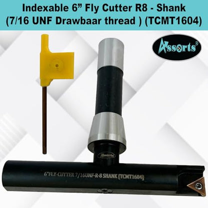 6″ Balanced Fly Cutter Indexable Face Milling Cutter with R8 Shank (7/16 UNF Drawbar Thread), Single TCMT1604 Insert, Torx Screw & Star Key Included - size: 6″ Fly Cutter R8 Shank (7/16-20 UNF ) – (TCMT1604)