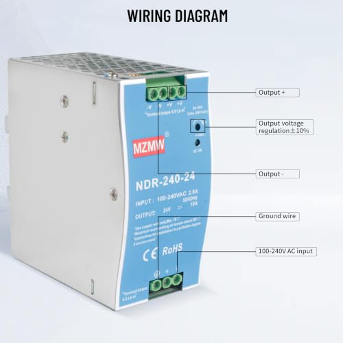 CNCTOPBAOS NDR 240W 24V DC 10A Industrial DIN Rail Switching Power Supply - style: NDR-240-24