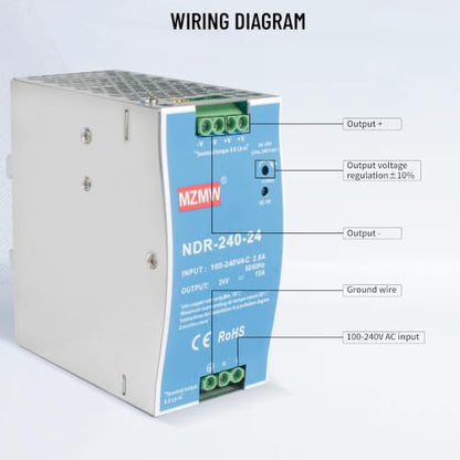CNCTOPBAOS NDR 240W 24V DC 10A Industrial DIN Rail Switching Power Supply - style: NDR-240-24
