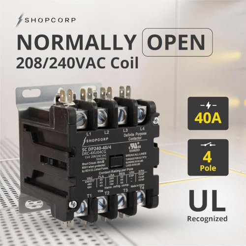4 Pole 40 Amp AC Contactor, 208/240V Coil, UL Recognized, HVAC - style: 4 Pole 240V