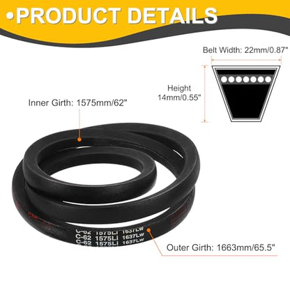 uxcell C62 Drive V-Belt 62 Inch (1575mm) Inner Circumference x 22mm Width x 14mm Height, Rubber V Belt for Power Transmission - size: C62