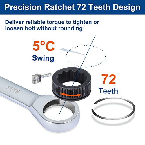 SORAKO Ratcheting Combination Wrench Industrial Grade Cr-V Steel Gear (B-12Pcs Set) - style: 2-12Pcs Set