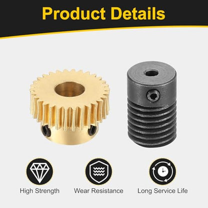 uxcell Worm Gear Set Right Rotation 30T 0.5 Module 1:30 Reduction Rate - size: Gear-6mm, Rod-3mm Bore, style: 0.5M-30T