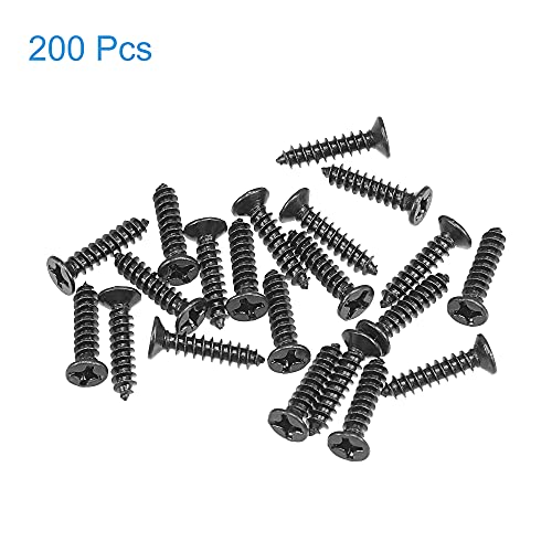 uxcell M3 x 14mm Wood Screws Phillips Flat Head Carbon Steel Self Tapping Screws Black 200pcs - size: M3 x 14mm