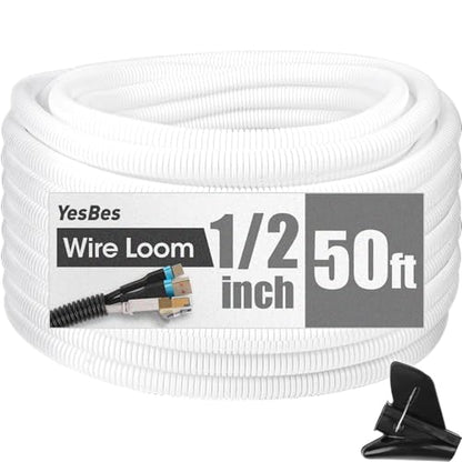 50 FT Wire Loom 1/2 Inch, Split Wire Loom Tubing Wire Conduit with Installation Tool, Flexible Wire Protector Tubing – White - color: 1/2" x 50ft-White