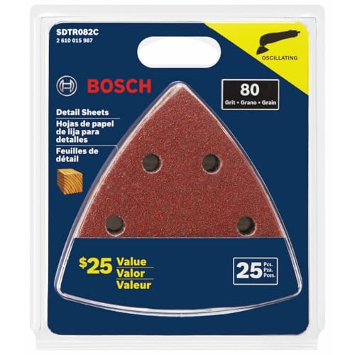 Bosch SDTR082C 25 pc. 3-3/4 in. 80 Grit Detail Sanding Sheets for Wood - size: 25 Pack, style: 80 Grit