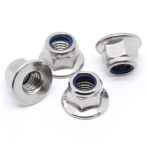 M10-1.5 Flange Nylon Insert Lock Nuts Flanged Locknuts, DIN 6926, Stainless Steel 18-8 (304), Bright Finish, 20 PCS - size: M10
