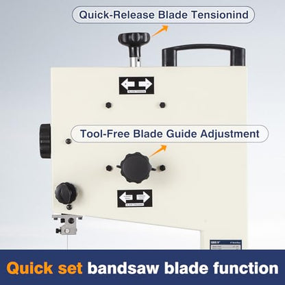 Band Saw, Portable 9-Inch Bandsaw for Woodworking, 2526 FPM Benchtop, 1/3 HP(output), 120 V 2.5-Amp Motor, Band Saws with Cast-Aluminum Worktable with Scale, Steel Bandsaws with Miter Gaug - size: 9inch
