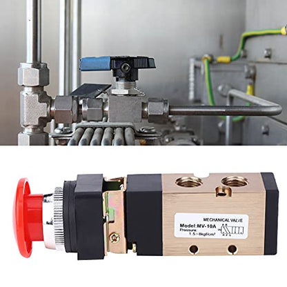 MV-10A Pneumatic Mechanical Valve 2 Position 5 Way Spring Return Push Button 1/4In PT Reversing Valve Spring Compressor Momentary Air Push Button Pneumatic Control Mechanical
