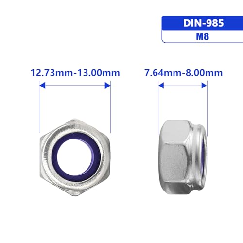 M8-1 Nylon Insert Lock Nuts, Stainless Steel 304 (18-8) Lock Nuts with Nylon Insert, 50pcs - color: Silver, size: M8-1