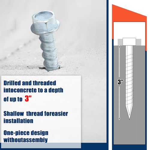 Tandefio 40 Pack 3/8" x 3" Concrete Screw Anchor Galvanized Large Diameter Heavy Duty Plated Concrete Anchors for Masonry Brick Anchoring Block Decking Framing Hex Drive - size: 3/8" X 3"