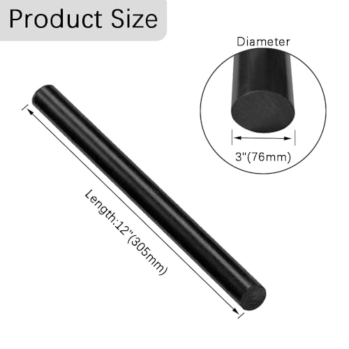 12-Inch Length HDPE High Density Polyethylene Round Rod,3"x 12" HDPE Rod for Mechanical Processing of Various Parts and DIY Projects(Black,1 Pcs) - color: Black, size: 3"x12"