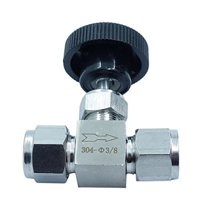 Stainless Steel 304 Instrument Gas Needle Valve 3/8" Tube OD Double Ferrule Compression Fitting 1000 Psi - size: SS304 3/8" OD