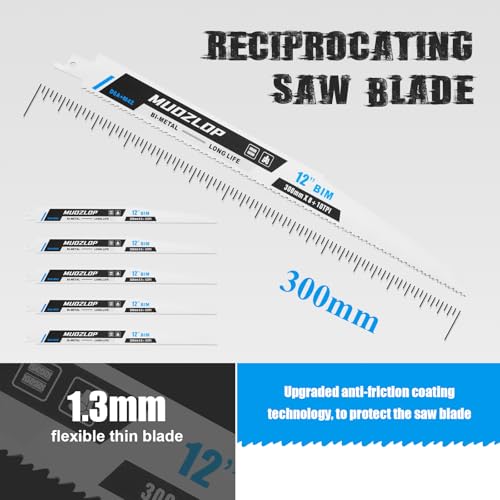5Pack 12inch 8+10TPI Metal Reciprocating Saw Blades Set - size: 8+10TPI/12 inch