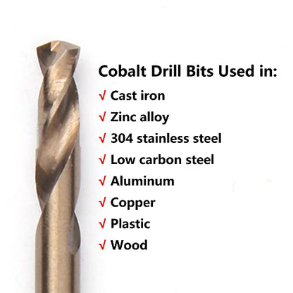1/8" Cobalt Drill Bits(10PCS), M35 HSSCO High Speed Steel Double Ends Stubby Body Twist Drill Bit Set for Hardened Metal, Stainless Steel, Cast Iron, Plastic and Wood - size: 1/8"(10PCS)