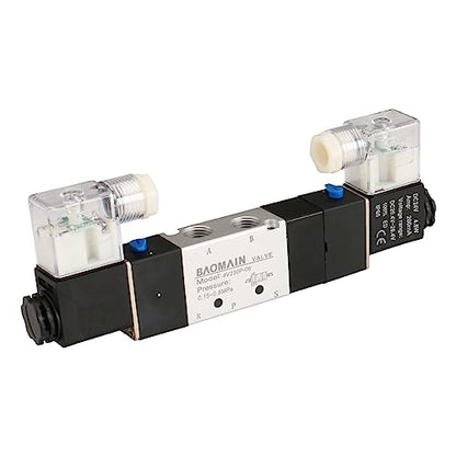 Baomain Pneumatic Solenoid Air Valve 5 Way 3 Position PT1/4" Internally Piloted Acting Type Double Electrical Control Midst Pressure 4V230P-08 (DC 24V) - size: DC 24V