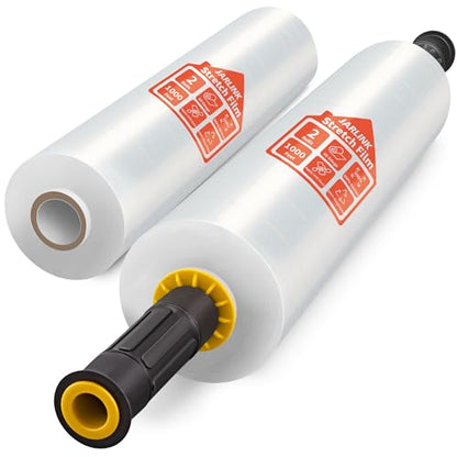 JARLINK Stretch Film, 15" x 1000' Shrink Pallet Wrap W/Handles, 60 Gauge - size: 2 Pack, style: Yellow Handles