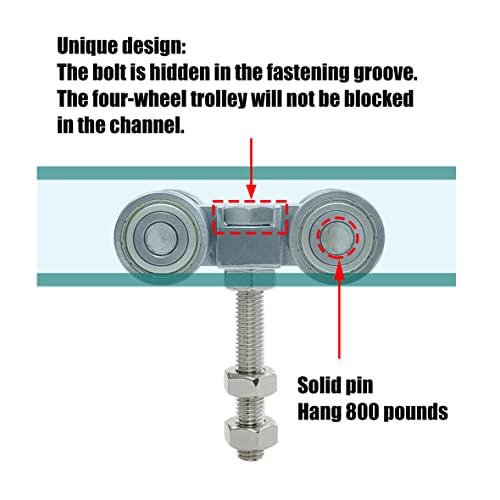 SIWOOD 4-Wheel Strut Channel Trolley 2 Pack, 800 LBS Load Capacity, Fits 1-5/8" Channel, Anti-Jam Groove, Quiet Bearings, M10 304 Stainless Steel Hardware for Indoor or Outdoor Use