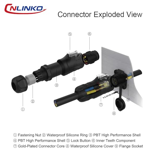 CNLINKO M12 4Pin Waterproof Connector, PBT Plastic DC 12V Cable Panel Mount, Male Female Plug Mount for Medical (4 Pin) - size: 4-Pin, style: Plug without Cable
