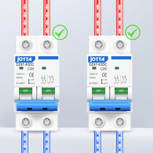 JOTTA DC Miniature Circuit Breaker,2 Poles 1000V for Solar PV System,Din Rail Installation (2 PCS 20A)