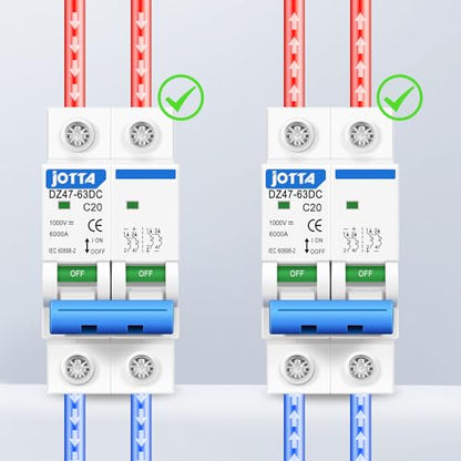 JOTTA DC Miniature Circuit Breaker,2 Poles 1000V for Solar PV System,Din Rail Installation (2 PCS 20A)