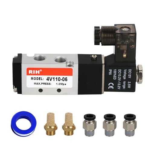 RIH Pneumatics Solenoid Valve 4V110-06 12V/24V/110V Series Single Coil Pilot-Operated Electric 2 Position 5 Way Connection Type (DC12V/Junction Box, 1/8"NPT) - size: DC12V/Junction Box, style: 1/8"NPT