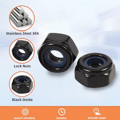 3/8-16 Nylon Insert Hex Lock Nuts Locknuts, 304 Stainless Steel 18-8, Black Oxide, 25 PCS - color: Black, size: 3/8-16