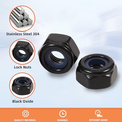 1/4-20 Nylon Insert Hex Lock Nuts Locknuts, 304 Stainless Steel 18-8, Black Oxide, 25 PCS - color: Black, size: 1/4-20