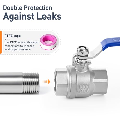 1" Female NPT 2-Piece Full Port Ball Valve, 2 Pack - size: 1 Inch