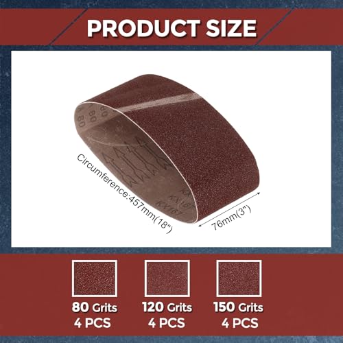 12 Pcs Sanding Belts 3 x 18 Inch 80/120/150 Grit - size: 3 x 18 inch
