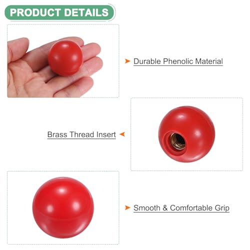 M METERXITY 12-Pack Threaded Ball Knobs, M8 Female Thread 30mm Dia. Thermoset Ball Knob for Lathe/Machine/Lawn Mowers, Round Phenolic Brass Insert Lever Handle [Red] - color: Red, size: M8x30mm
