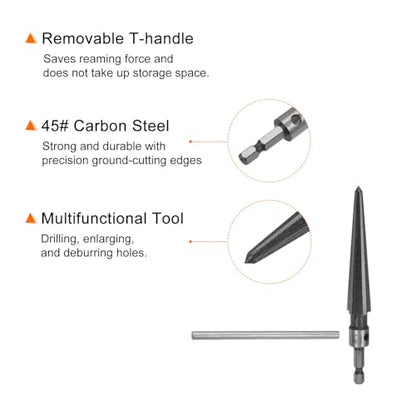HARFINGTON 2pcs Tapered Hand Reamer Set T Handle 6 Flutes Chamfer Reaming