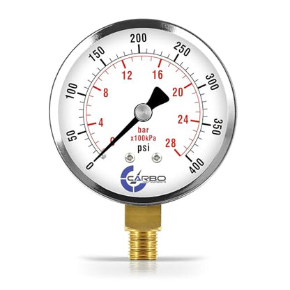 2-1/2" Pressure Gauge, Chrome Plated Steel Case, Dry, 0-400 psi/kPa, Lower Mount 1/4" NPT - style: 0-400 psi