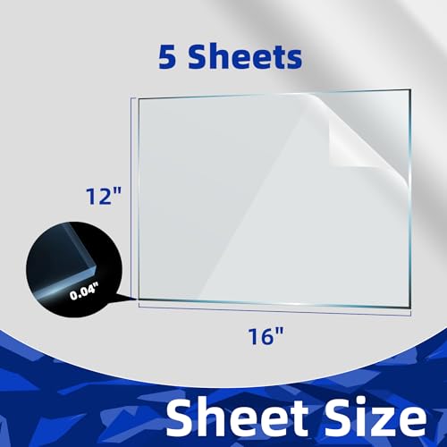 5-Pack of 12×16" x 0.04" PET/Plexiglass Sheets, Transparent Clear Flexible Plastic Sheet Panels for Craft, Picture Frames, Sign Blank, DIY Display Project - size: 12"x16", 0.04" Thick