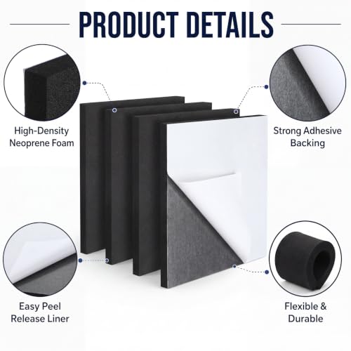 4 Pcs 0.5 Inch Thick Foam Padding Sheet with Adhesive Backing - color: Black, size: 0.5 Inch Thick, 12 x 12 Inches