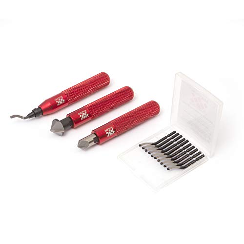 AFA Tooling Deburring Tool Set & 2 Countersink Hand Reamers, Red CNC Handle - style: 2 Reamers & Deburring Tool
