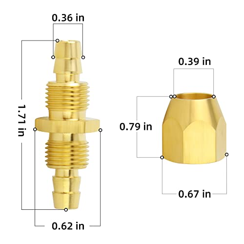 ChillWaves Brass Air Reusable Replacement Fitting,Reusable Hose Splicer 1/4" ID Polyurethane Hose（1/4" Barb）Repair Fitting(5-PACK) - size: 1/4" Barb x 1/4" Barb (1/4" ID 3/8" OD)