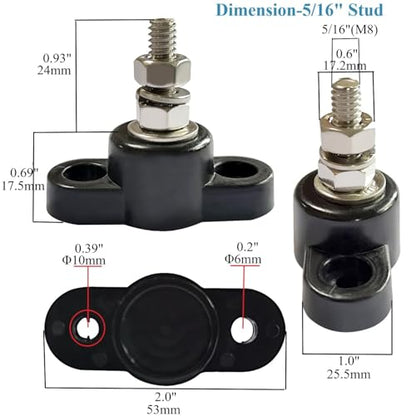 YSIL 5/16"(M8) Power Distribution Block 12V 200A Single Stud Bus Bar - size: 5/16", style: Single Stud