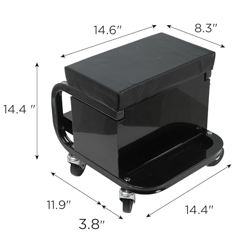 Rolling Creeper Garage/Shop Seat with Three Built-in Drawers, Rolling Tool Chest for Mechanics - Heavy-Duty Steel Construction, Padded Seat, Storage Tank - color: 3-drawer-small