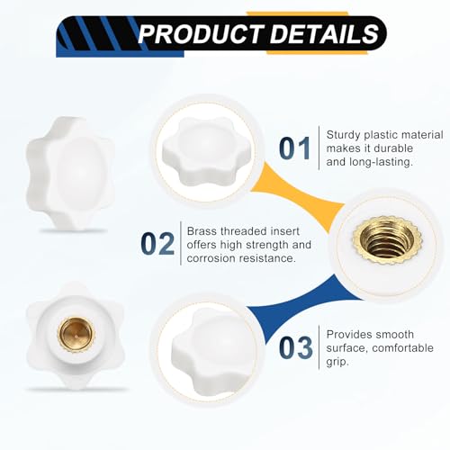 HARFINGTON Star Knob M6 Female Thread 25mm Head Brass Insert White 3pcs - color: White, size: M6 x 25mm
