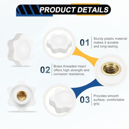 HARFINGTON Star Knob M6 Female Thread 25mm Head Brass Insert White 3pcs - color: White, size: M6 x 25mm