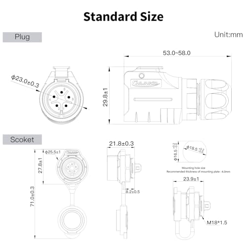 CNLINKO LP-16 5 Pin Circular Aviation Connector Kit Male Plug and Female Socket M16 IP68 Waterproof, PBT Plastic Shell Quick Plug (5 Pin Single Set) - size: 5-Pin, style: Single-Hole Socket Set