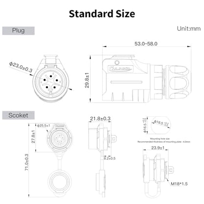 CNLINKO LP-16 5 Pin Circular Aviation Connector Kit Male Plug and Female Socket M16 IP68 Waterproof, PBT Plastic Shell Quick Plug (5 Pin Single Set) - size: 5-Pin, style: Single-Hole Socket Set