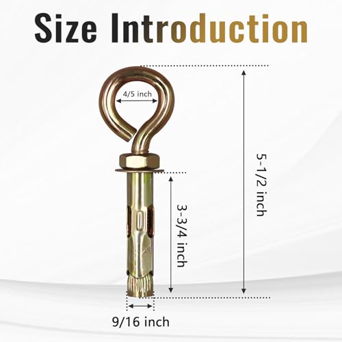 Concrete Eye Bolt Anchor,9/16" x 5-1/2" eyebolts Anchor for Brick - size: 9/16" x 5-1/2"