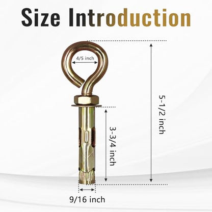 Concrete Eye Bolt Anchor,9/16" x 5-1/2" eyebolts Anchor for Brick - size: 9/16" x 5-1/2"