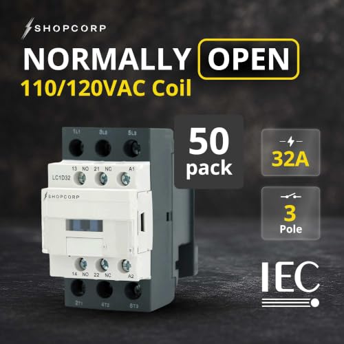 3 Pole contactor 120v Coil 30 Amp Normally Open IEC 660V Switch, Auxiliary 1NO/1NC –110-120VAC Coil, Lighting AC Contactor with Mounting Base for DIN Rail - 50 Pack - style: 50 Pack