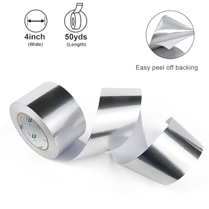 BOMEI PACK Aluminum Foil Tape - 4 Inch x 50 Yards - 3.2mil Heavy Duty Metal Duct Tape, Aluminum HVAC Tape for Sealing & Patching, Air Ducts, Insulation Metal Repair, Professional Grade - size: 100mm