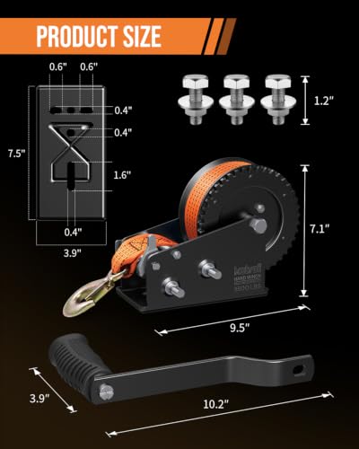 Kolvoii 3500 lb Boat Trailer Winch, 33 ft Strap, 2-Speed 4:1/8:1, Orange - size: 3500 lb - Orange Strap