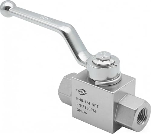 TieMin 1/4" NPT High Pressure Hydraulic Ball Valve 7250 PSI (500 Bar), 2-Way Carbon Steel Shut-Off Valve KHB-1/4NPT for Hydraulic Systems & Pressure Washers - color: 1/4" NPT, size: 2-Way